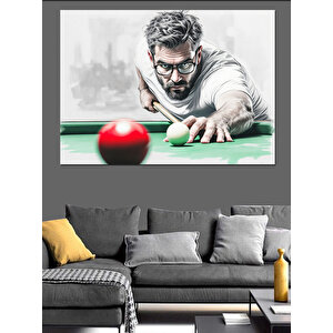 Snooker Oyuncusu Vuruş Anı Dekoratif Kanvas - Mdf Ahşap Tablo 100x140 cm