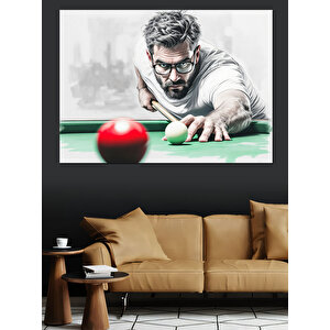 Snooker Oyuncusu Vuruş Anı Dekoratif Kanvas - Mdf Ahşap Tablo 100x140 cm