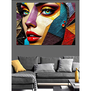 Soyut Renkli Kadın Portresi Dekoratif Kanvas - Mdf Ahşap Tablo 35x50 cm