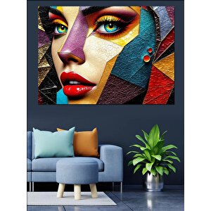 Soyut Renkli Kadın Portresi Dekoratif Kanvas - Mdf Ahşap Tablo 35x50 cm