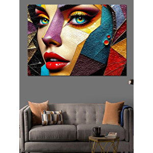 Soyut Renkli Kadın Portresi Dekoratif Kanvas - Mdf Ahşap Tablo