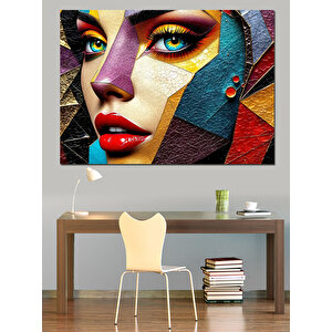 Soyut Renkli Kadın Portresi Dekoratif Kanvas - Mdf Ahşap Tablo