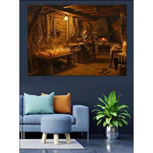 Zanaatkarın Dükkanındaki Işık Dekoratif Kanvas - Mdf Ahşap Tablo 50x70 cm