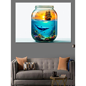 Kavanozda Balina Manzarası Dekoratif Kanvas - Mdf Ahşap Tablo 100x140 cm