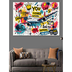 Renkli Karışık Yazı Grafiti Dekoratif Kanvas - Mdf Ahşap Tablo 35x50 cm