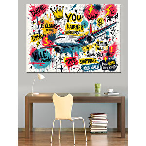 Renkli Karışık Yazı Grafiti Dekoratif Kanvas - Mdf Ahşap Tablo 35x50 cm