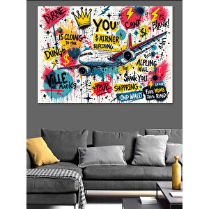 Renkli Karışık Yazı Grafiti Dekoratif Kanvas - Mdf Ahşap Tablo 35x50 cm