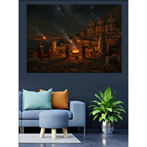 Nemrut Dağı Ve Gece Dekoratif Kanvas - Mdf Ahşap Tablo