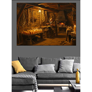 Zanaatkarın Dükkanındaki Işık Dekoratif Kanvas - Mdf Ahşap Tablo 100x140 cm