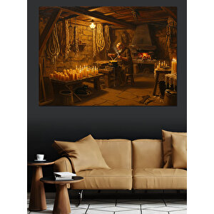 Zanaatkarın Dükkanındaki Işık Dekoratif Kanvas - Mdf Ahşap Tablo 100x140 cm