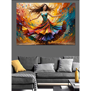 Dönen Etekli Kadın Silueti Dekoratif Kanvas - Mdf Ahşap Tablo 70x100 cm