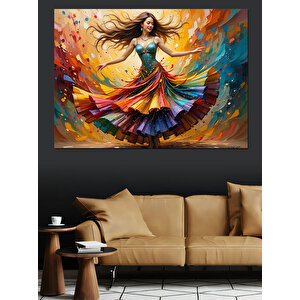 Dönen Etekli Kadın Silueti Dekoratif Kanvas - Mdf Ahşap Tablo 70x100 cm