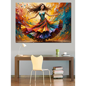 Dönen Etekli Kadın Silueti Dekoratif Kanvas - Mdf Ahşap Tablo