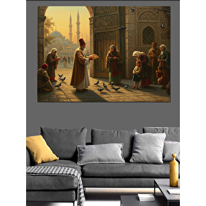 Avluda İnsanlar Dekoratif Kanvas - Mdf Ahşap Tablo 70x100 cm