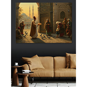 Avluda İnsanlar Dekoratif Kanvas - Mdf Ahşap Tablo 70x100 cm