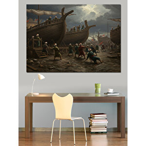 Liman Kıyısında Yoğun Çalışma Dekoratif Kanvas - Mdf Ahşap Tablo 100x140 cm