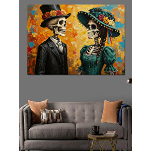 İskelet Çift Meksika Tarzı Dekoratif Kanvas - Mdf Ahşap Tablo 70x100 cm