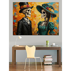 İskelet Çift Meksika Tarzı Dekoratif Kanvas - Mdf Ahşap Tablo 70x100 cm