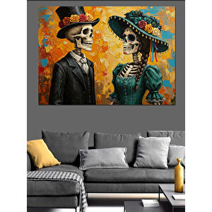 İskelet Çift Meksika Tarzı Dekoratif Kanvas - Mdf Ahşap Tablo 70x100 cm