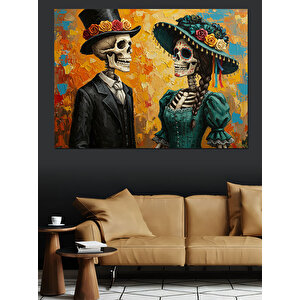 İskelet Çift Meksika Tarzı Dekoratif Kanvas - Mdf Ahşap Tablo