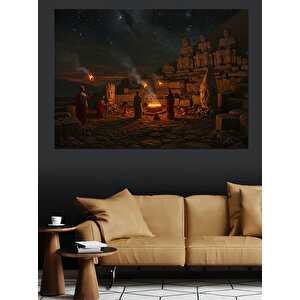 Nemrut Dağı Ve Gece Dekoratif Kanvas - Mdf Ahşap Tablo 70x100 cm