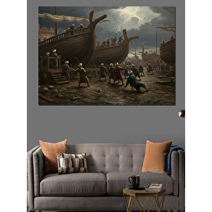 Liman Kıyısında Yoğun Çalışma Dekoratif Kanvas - Mdf Ahşap Tablo 70x100 cm