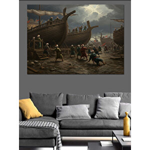 Liman Kıyısında Yoğun Çalışma Dekoratif Kanvas - Mdf Ahşap Tablo 70x100 cm
