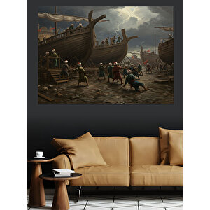 Liman Kıyısında Yoğun Çalışma Dekoratif Kanvas - Mdf Ahşap Tablo