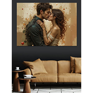 Sarılıp Buluşan Aşık Çift Dekoratif Kanvas - Mdf Ahşap Tablo 50x70 cm