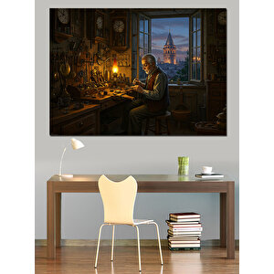 Atölyede Usta Saatçi Dekoratif Kanvas - Mdf Ahşap Tablo 35x50 cm