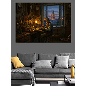 Atölyede Usta Saatçi Dekoratif Kanvas - Mdf Ahşap Tablo 35x50 cm