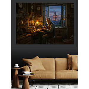 Atölyede Usta Saatçi Dekoratif Kanvas - Mdf Ahşap Tablo 35x50 cm
