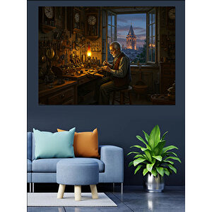 Atölyede Usta Saatçi Dekoratif Kanvas - Mdf Ahşap Tablo