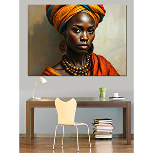 Turuncu Sarıklı Kadın Portresi Dekoratif Kanvas - Mdf Ahşap Tablo 100x140 cm