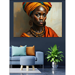Turuncu Sarıklı Kadın Portresi Dekoratif Kanvas - Mdf Ahşap Tablo 50x70 cm