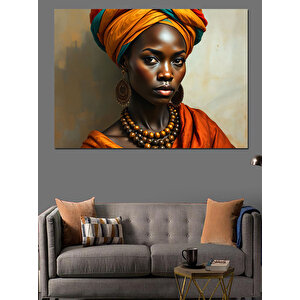 Turuncu Sarıklı Kadın Portresi Dekoratif Kanvas - Mdf Ahşap Tablo 50x70 cm