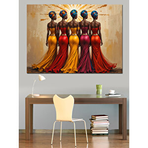 Renkli Elbise Siyah Tenli Kadınlar Dekoratif Kanvas - Mdf Ahşap Tablo 70x100 cm