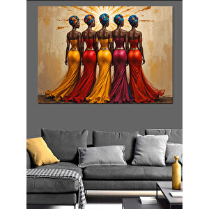 Renkli Elbise Siyah Tenli Kadınlar Dekoratif Kanvas - Mdf Ahşap Tablo 70x100 cm