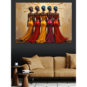 Renkli Elbise Siyah Tenli Kadınlar Dekoratif Kanvas - Mdf Ahşap Tablo