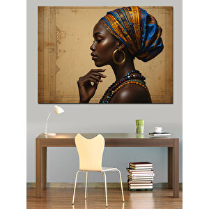 Renkli Kafalı Afrikalı Kadın Dekoratif Kanvas - Mdf Ahşap Tablo 100x140 cm