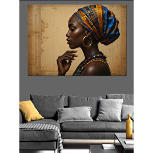 Renkli Kafalı Afrikalı Kadın Dekoratif Kanvas - Mdf Ahşap Tablo 100x140 cm