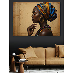 Renkli Kafalı Afrikalı Kadın Dekoratif Kanvas - Mdf Ahşap Tablo 100x140 cm