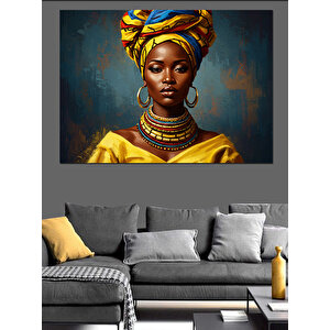 Afrikalı Kadın Sarı Fon Dekoratif Kanvas - Mdf Ahşap Tablo 70x100 cm