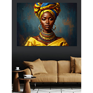 Afrikalı Kadın Sarı Fon Dekoratif Kanvas - Mdf Ahşap Tablo 70x100 cm