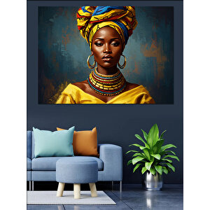 Afrikalı Kadın Sarı Fon Dekoratif Kanvas - Mdf Ahşap Tablo 70x100 cm