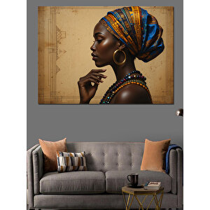 Renkli Kafalı Afrikalı Kadın Dekoratif Kanvas - Mdf Ahşap Tablo