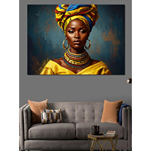 Afrikalı Kadın Sarı Fon Dekoratif Kanvas - Mdf Ahşap Tablo