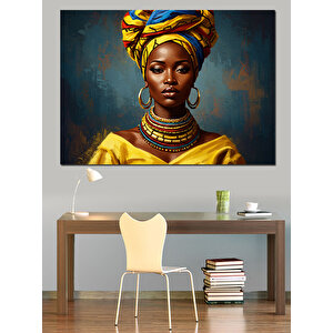 Afrikalı Kadın Sarı Fon Dekoratif Kanvas - Mdf Ahşap Tablo