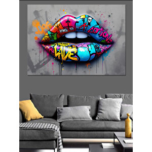 Grafiti Renkli Dudak Tasarımı Dekoratif Kanvas - Mdf Ahşap Tablo 35x50 cm