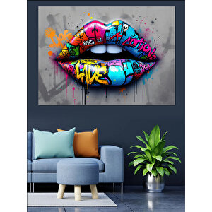 Grafiti Renkli Dudak Tasarımı Dekoratif Kanvas - Mdf Ahşap Tablo 35x50 cm